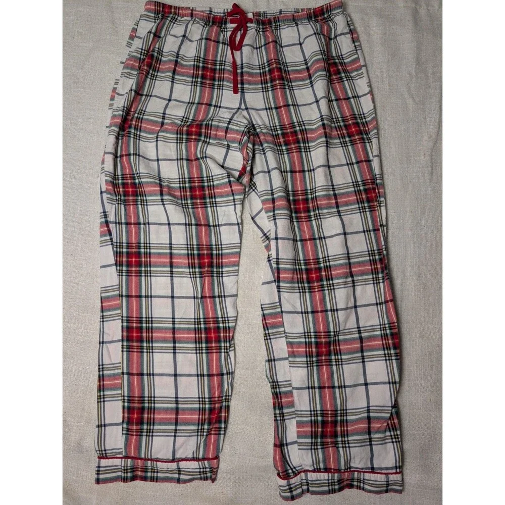 Wondershop Pajama Set Womens XL White & Red Plaid Long Sleeve 100% Cotton